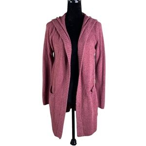 Barefoot Dreams CozyChic Hooded Open Front Cardigan Pockets Red #QVWCL1324